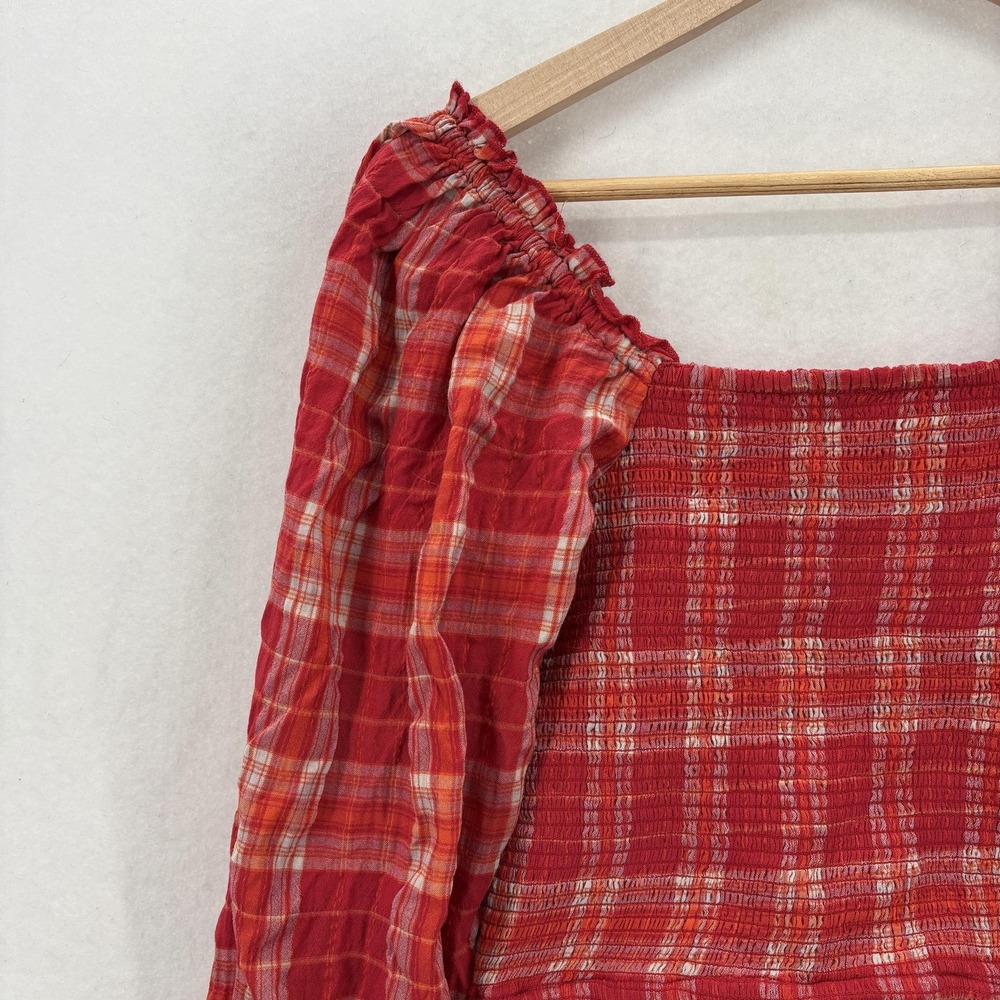 Free People Cherry Bomb Blouse Womens XS Red Plaid Off Shoulder Crop Babydoll - Picture 12 of 14
